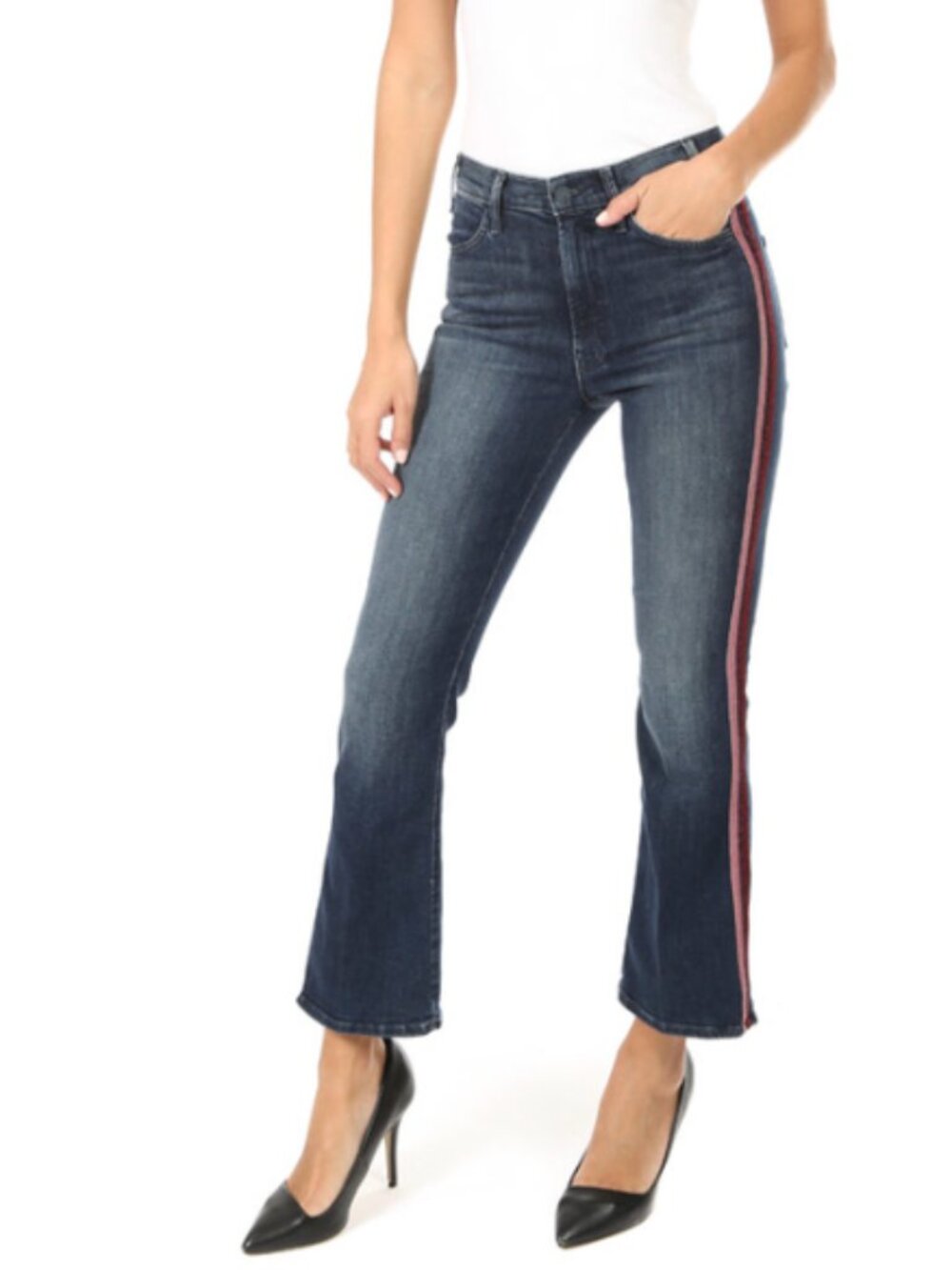 NWT MOTHER The Hustler Ankle Jeans in Here Kitty Kitty Glitter Racer Sz 28